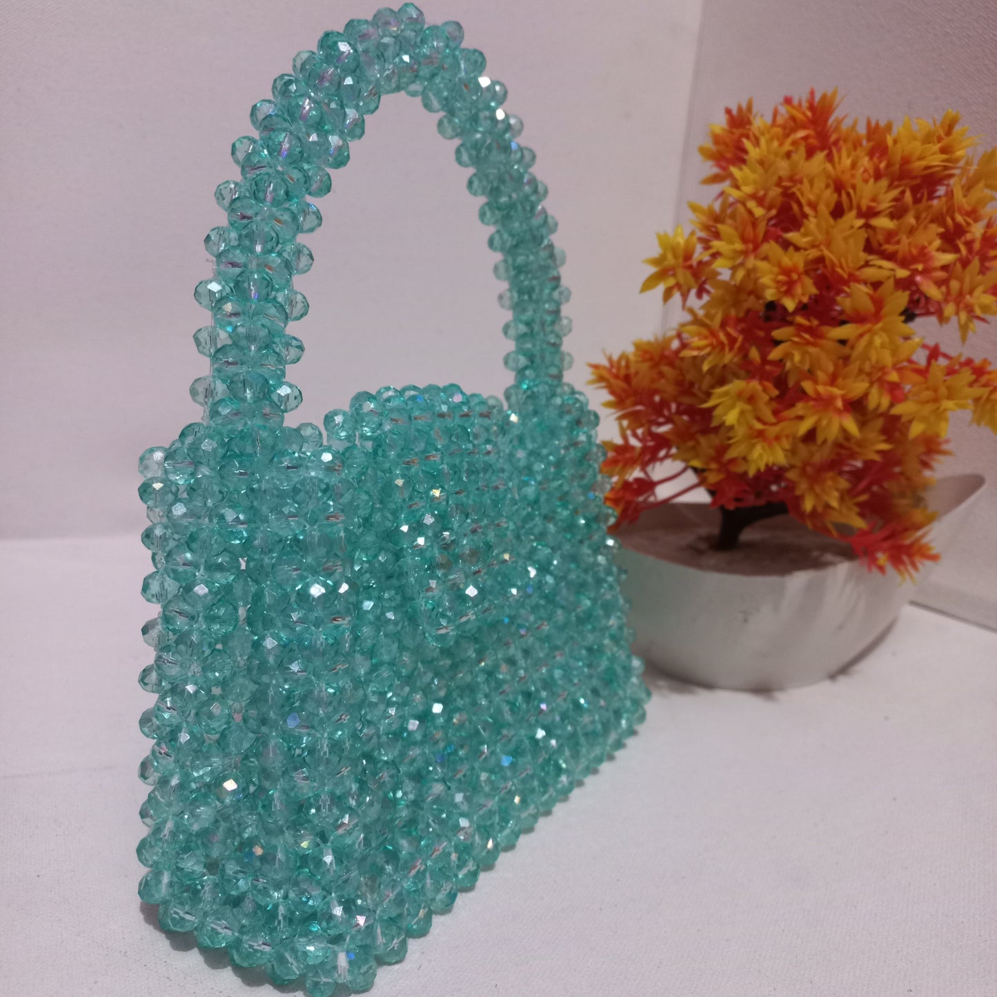 Handmade Ferozi Crystal Handbag – Customizable with Matte Beads