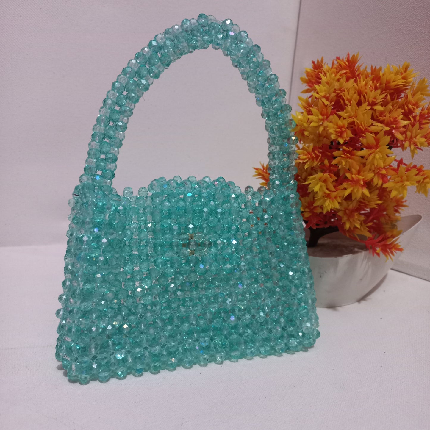 Handmade Ferozi Crystal Handbag – Customizable with Matte Beads