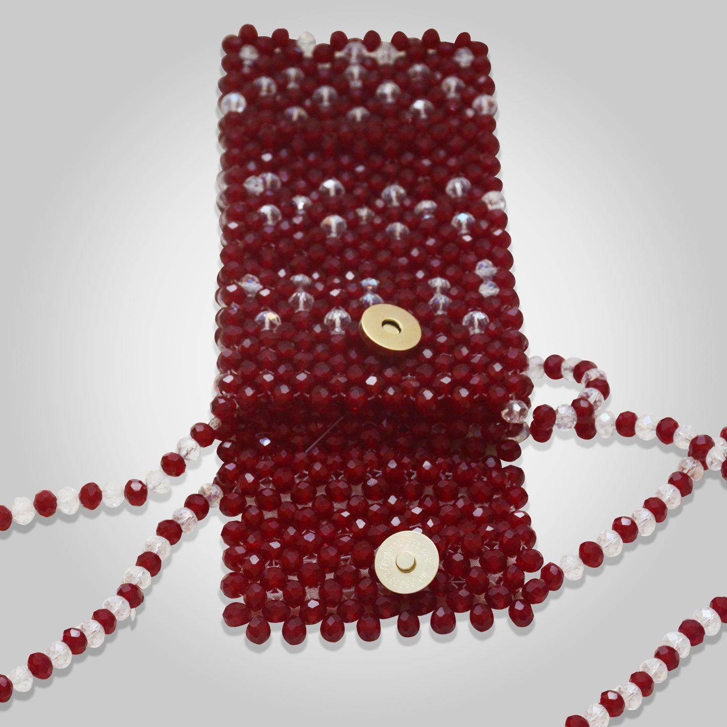 Maroon & White Crystal Beaded Phone Pouch with Crossbody Crystal beaded Strap