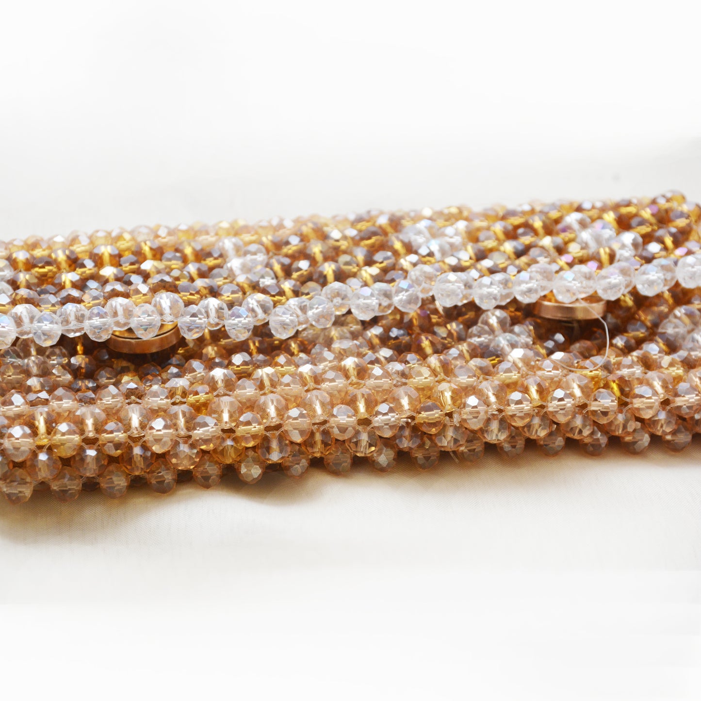 Handmade Golden & White Crystal Beaded Wallet with Wrist Ring