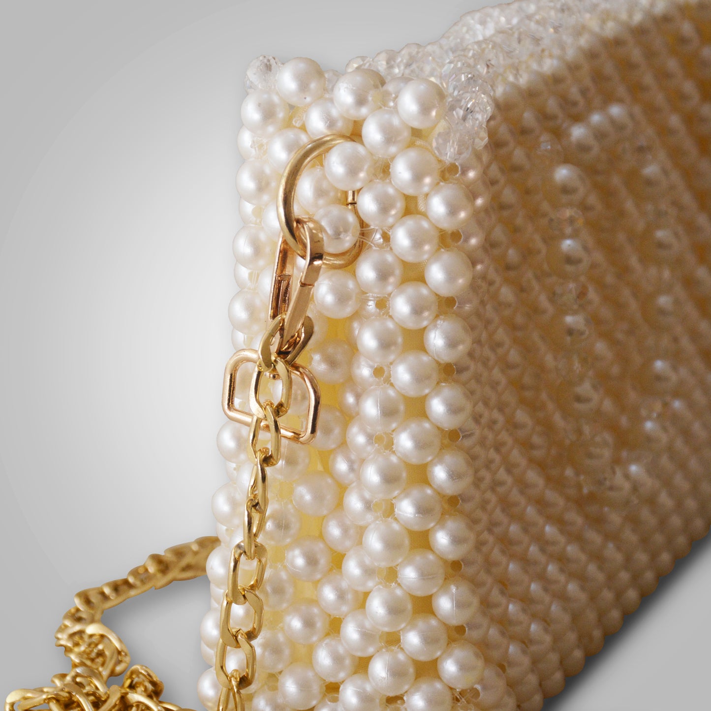 Off-White Pearl Beaded Bag – Handmade with Chain & Hooks