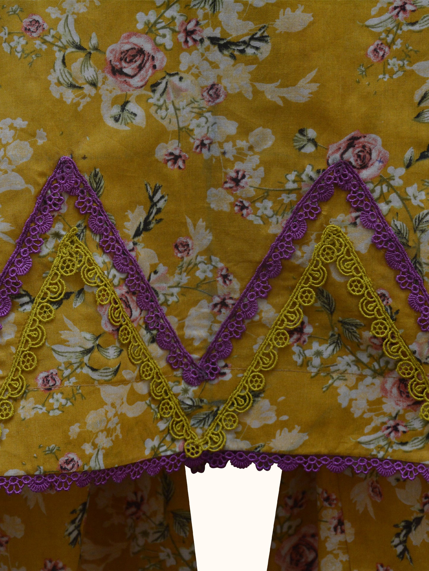 Mustard Floral 2-Piece Suit – Embroidered Neck & Hem