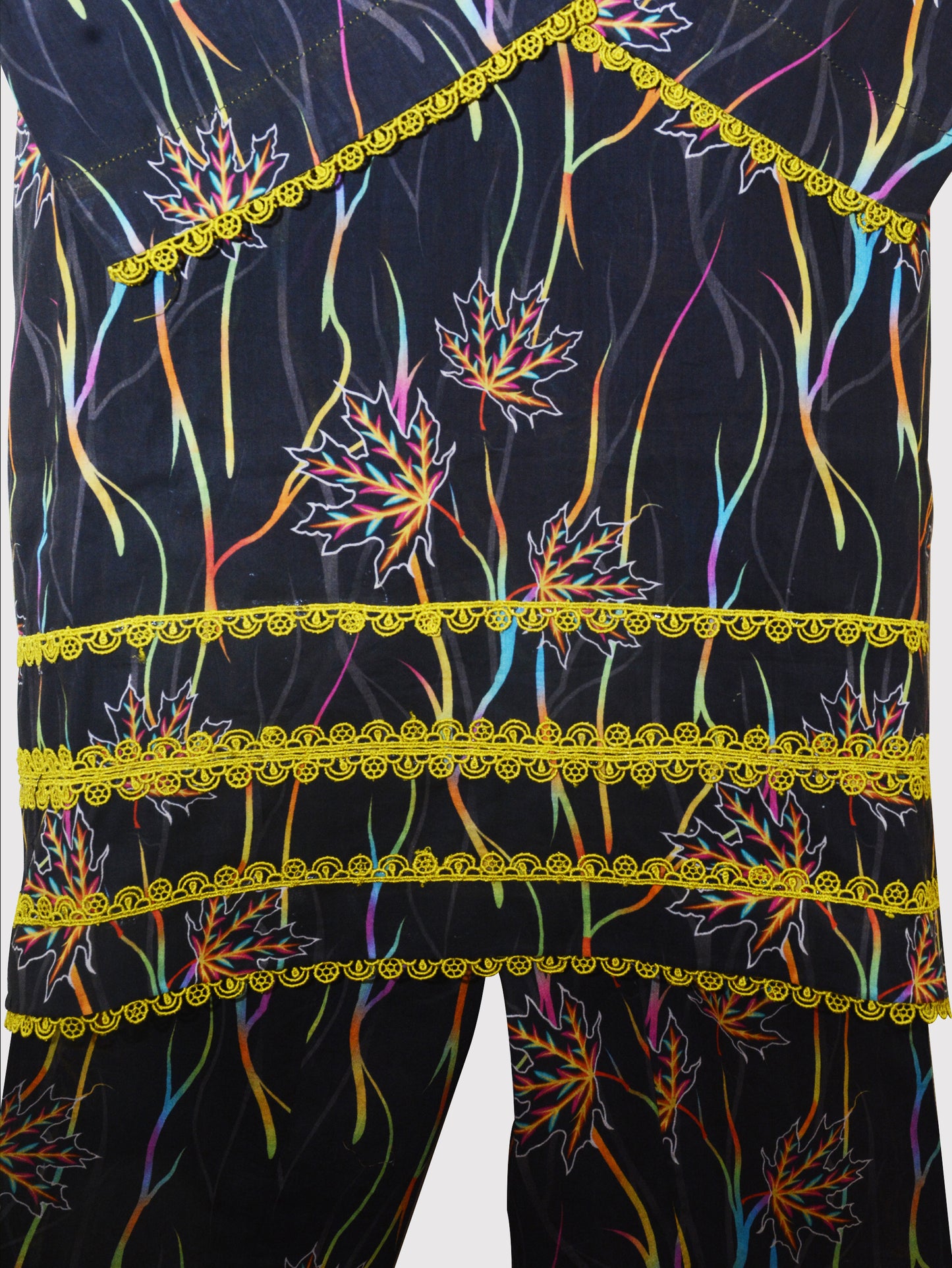 Stitched 2-Piece Black Suit with Multi-Color Print & Green Lace | Ready-to-Wear Kurti Set
