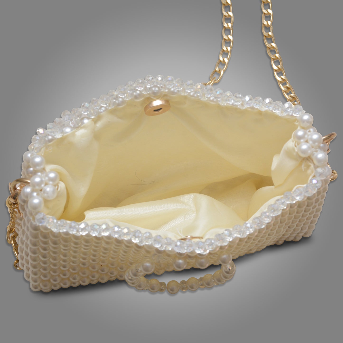 Off-White Pearl Beaded Bag – Handmade with Chain & Hooks