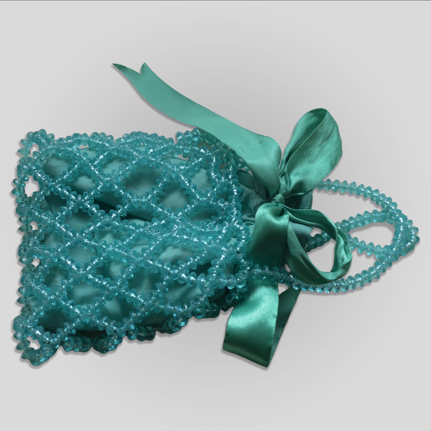Ferozi Potli Bag – Handmade with Acrylic Beads & Ribbon