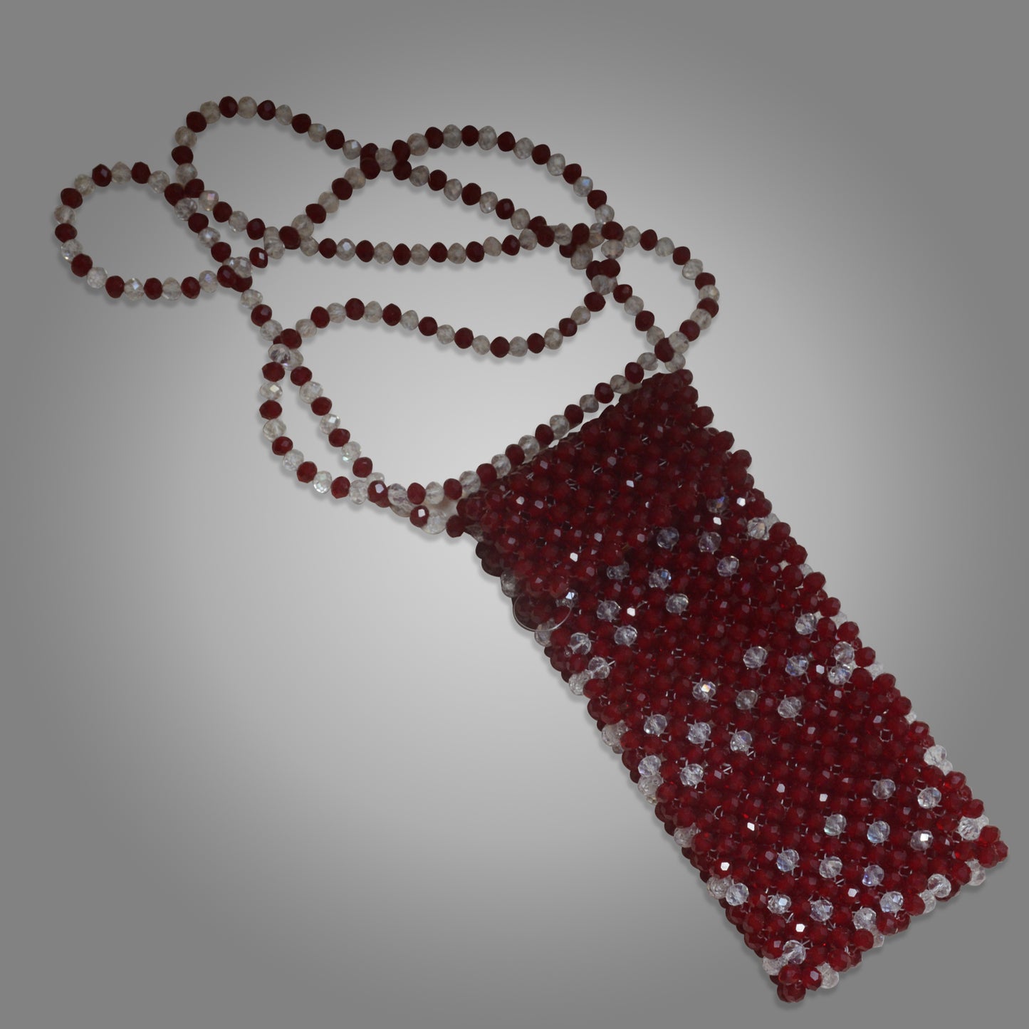 Maroon & White Crystal Beaded Phone Pouch with Crossbody Crystal beaded Strap