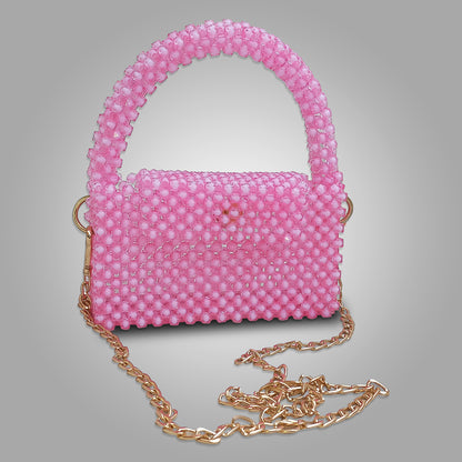 Handmade Baby Pink Acrylic Beaded Bag with Chain