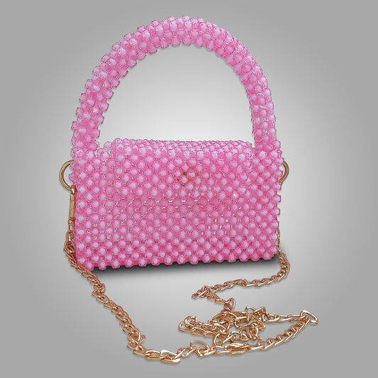 Handmade Baby Pink Acrylic Beaded Bag with Chain