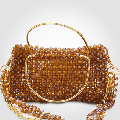 Golden Crystal Beaded Bag– Handmade with Button Closure