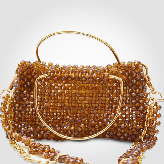 Golden Crystal Beaded Bag– Handmade with Button Closure