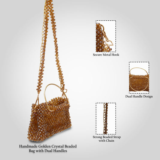 Golden Crystal Beaded Bag– Handmade with Button Closure