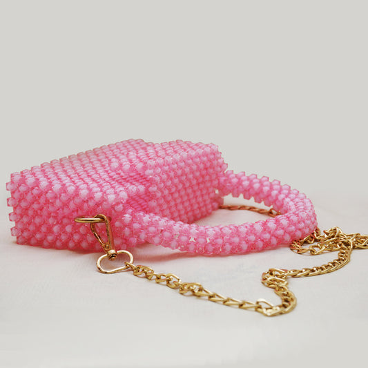 Handmade Baby Pink Acrylic Beaded Bag with Chain