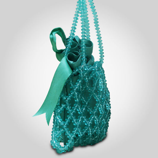 Ferozi Potli Bag – Handmade with Acrylic Beads & Ribbon